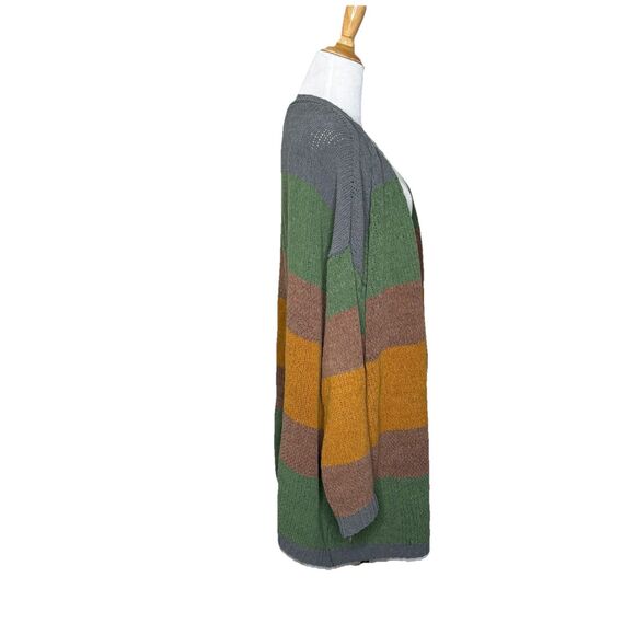 Umgee Soft Green Brown Oversized Striped Chenille Cardigan Size Small Women's - Picture 4 of 7